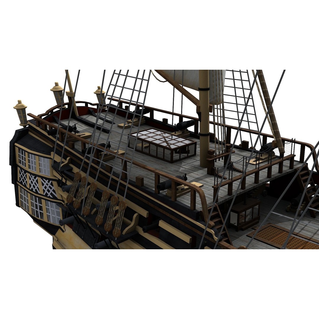 HMS Bellona 3D Model – Low Poly Historic Ship, FBX, OBJ - View 23