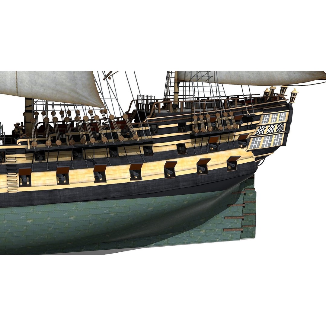 HMS Bellona 3D Model – Low Poly Historic Ship, FBX, OBJ - View 26