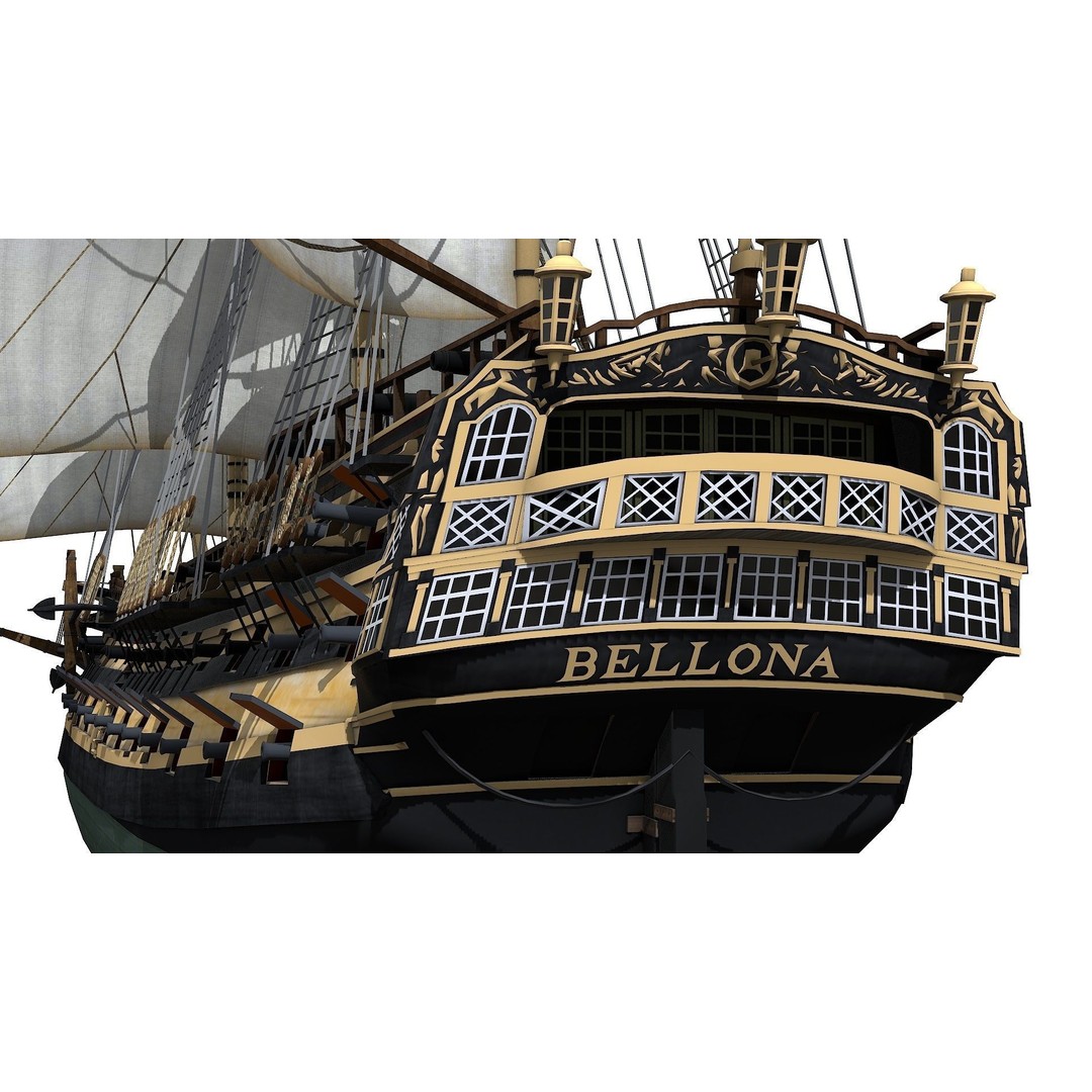 HMS Bellona 3D Model – Low Poly Historic Ship, FBX, OBJ - View 29