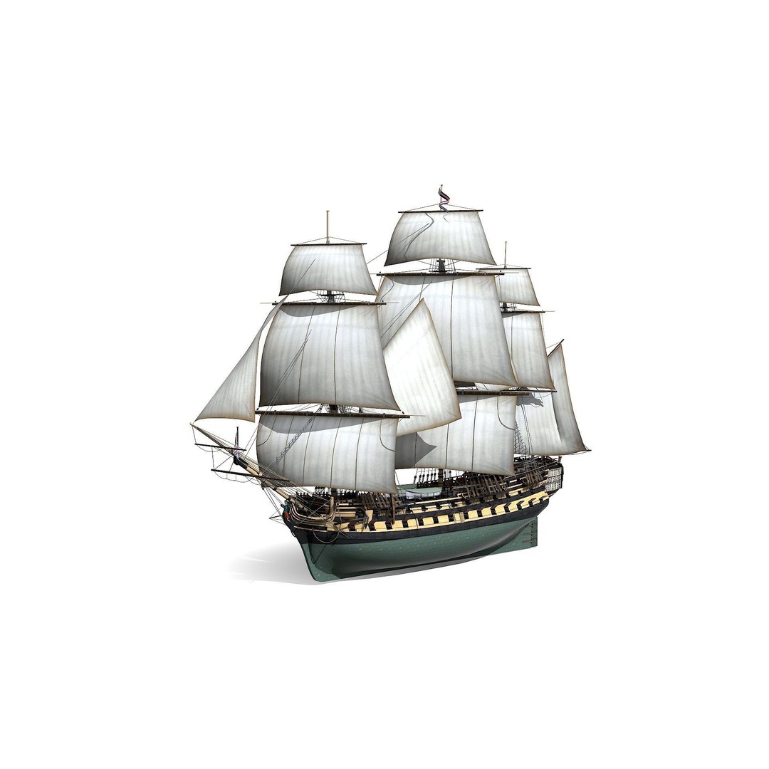 HMS Bellona 3D Model – Low Poly Historic Ship, FBX, OBJ - View 3