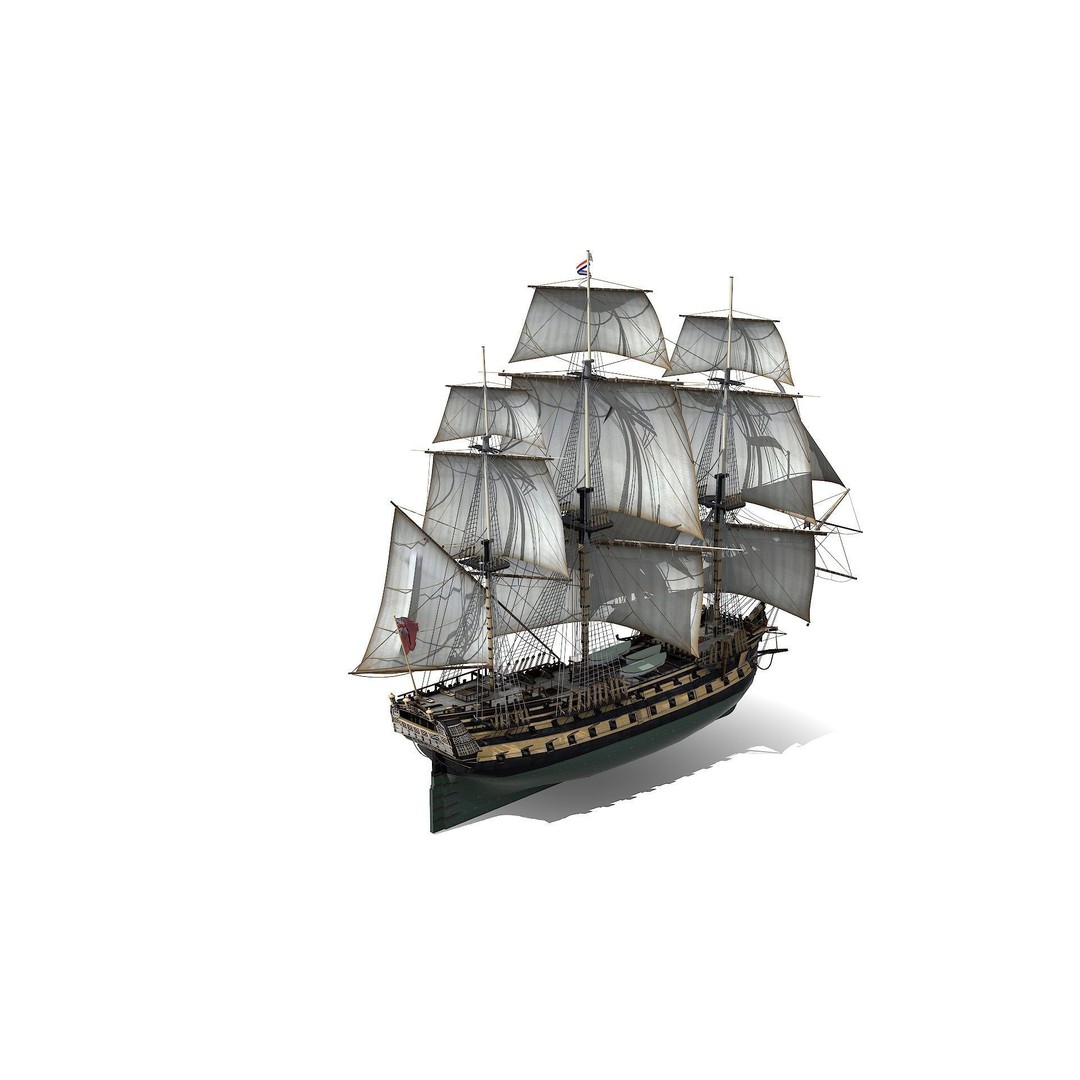 HMS Bellona 3D Model – Low Poly Historic Ship, FBX, OBJ - View 30