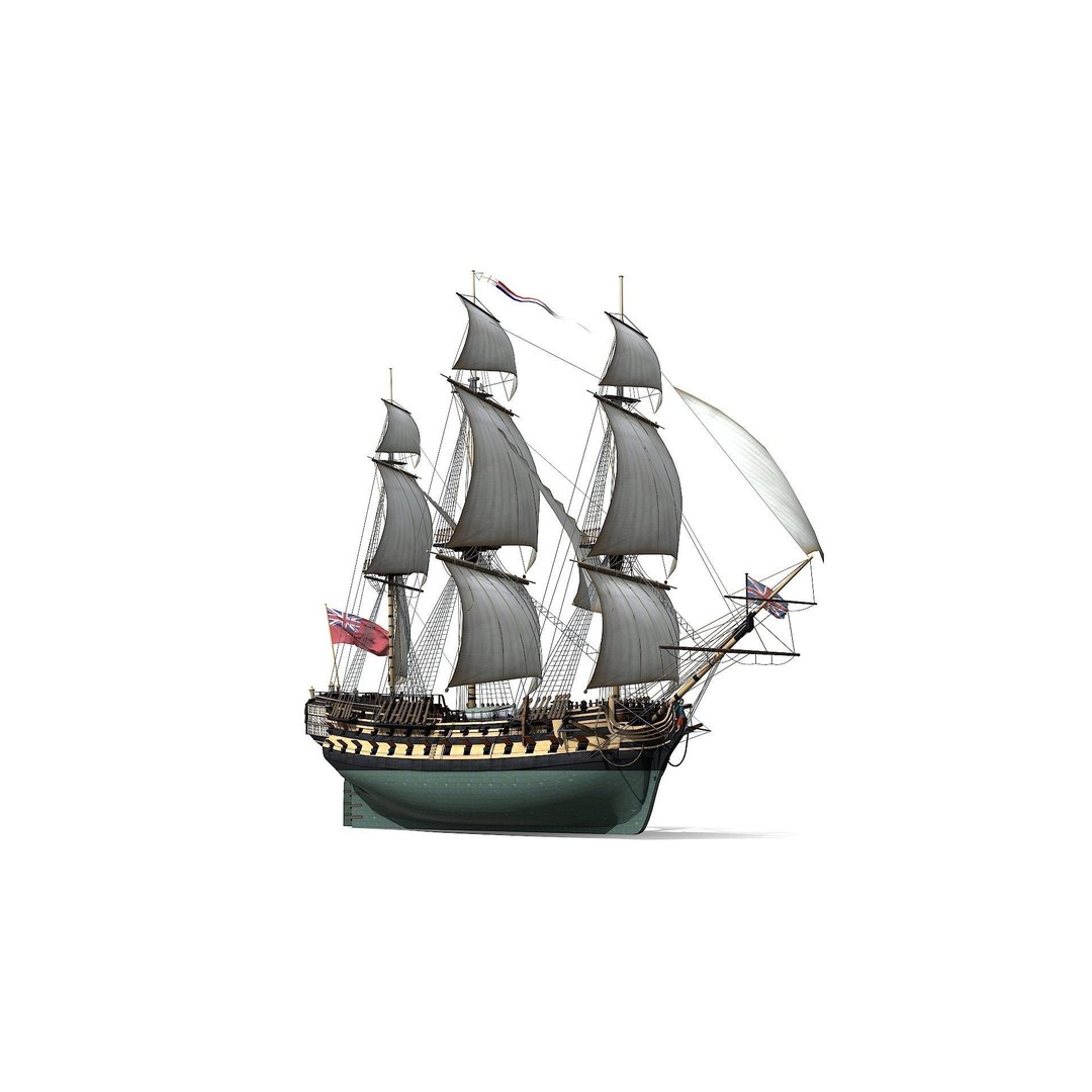 HMS Bellona 3D Model – Low Poly Historic Ship, FBX, OBJ - View 33
