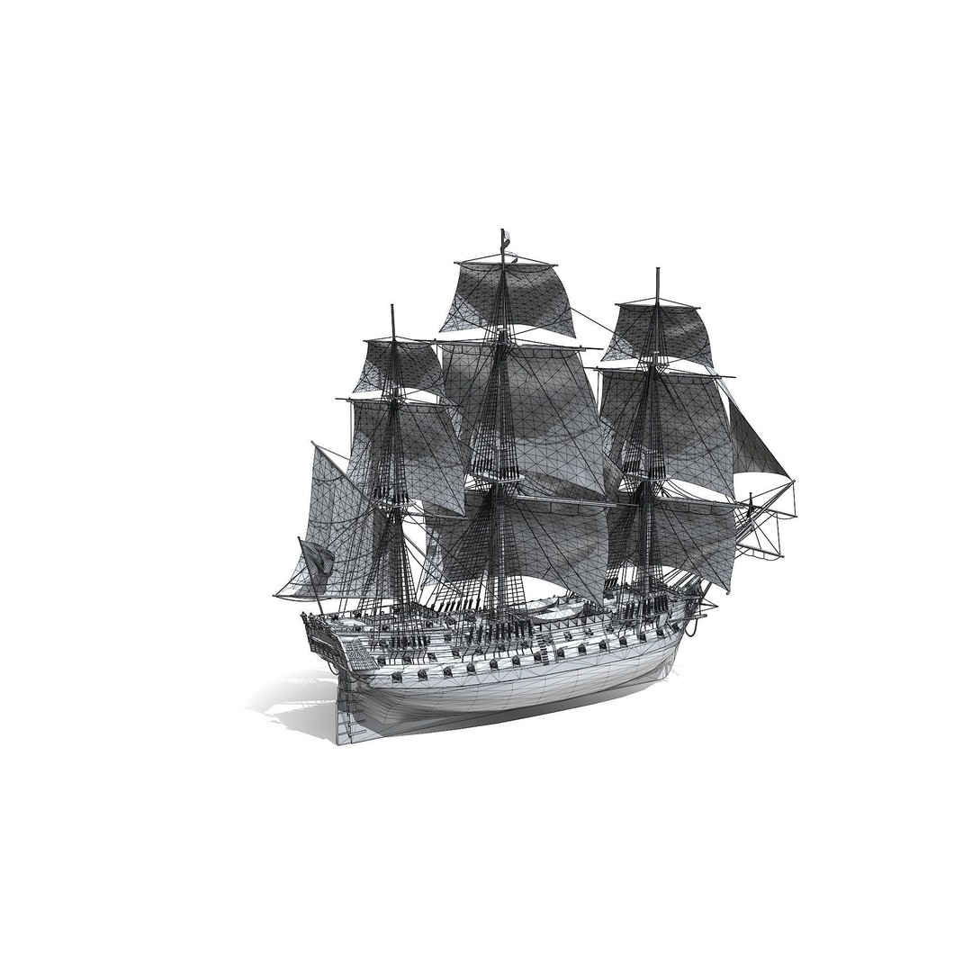 HMS Bellona 3D Model – Low Poly Historic Ship, FBX, OBJ - View 34