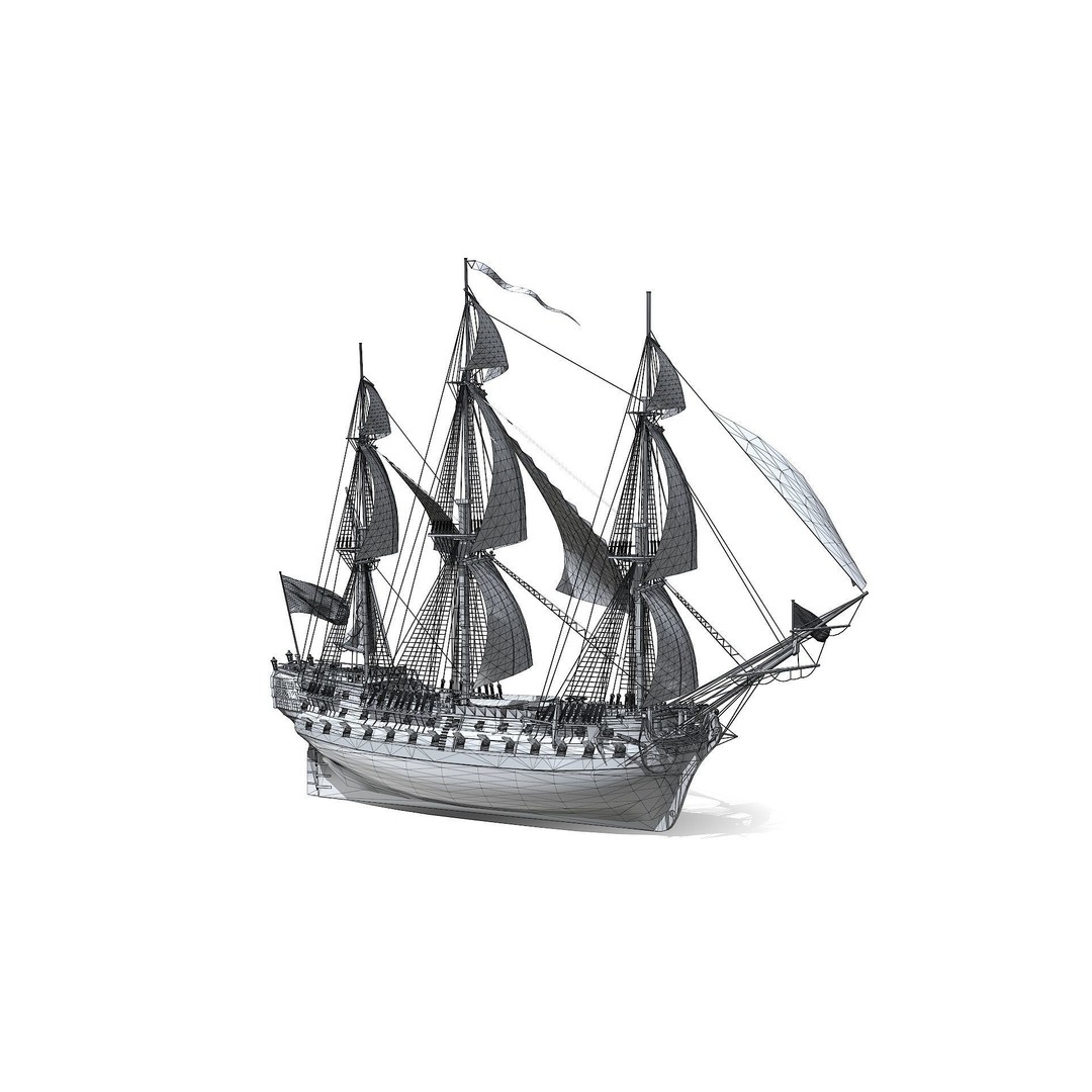 HMS Bellona 3D Model – Low Poly Historic Ship, FBX, OBJ - View 35