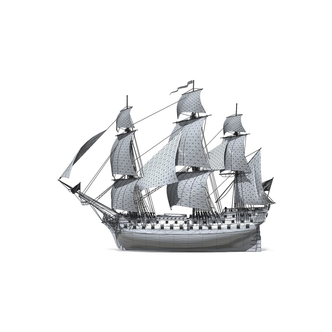 HMS Bellona 3D Model – Low Poly Historic Ship, FBX, OBJ - View 36