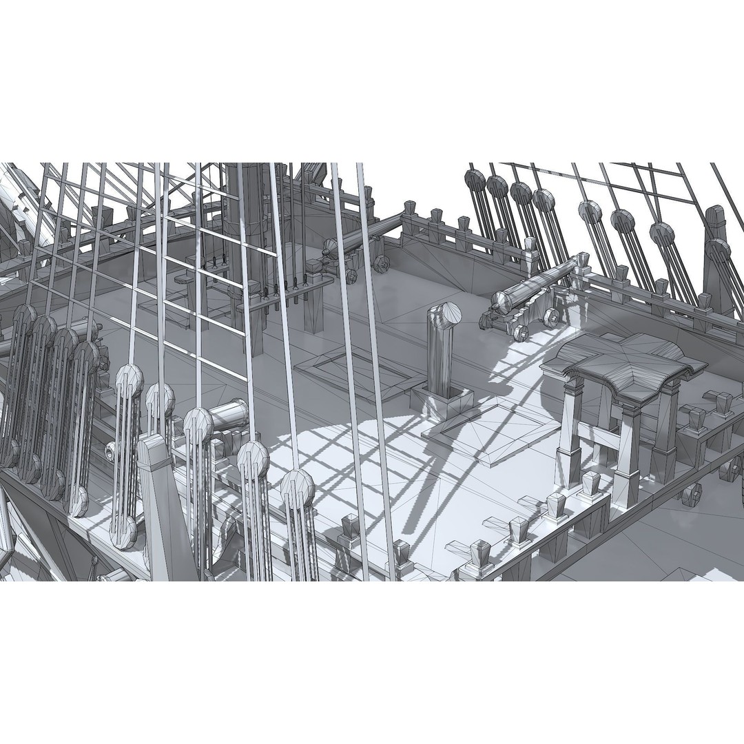 HMS Bellona 3D Model – Low Poly Historic Ship, FBX, OBJ - View 37