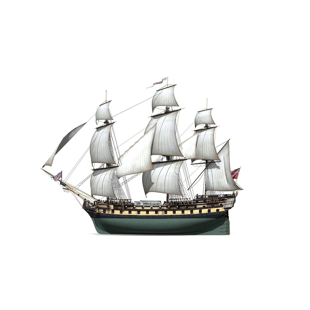 HMS Bellona 3D Model – Low Poly Historic Ship, FBX, OBJ - View 4