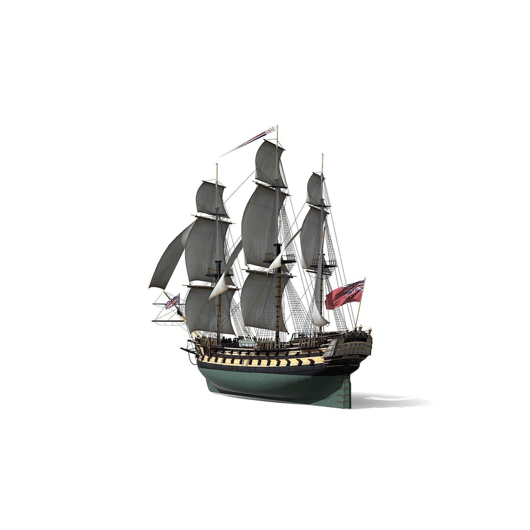 HMS Bellona 3D Model – Low Poly Historic Ship, FBX, OBJ - View 6