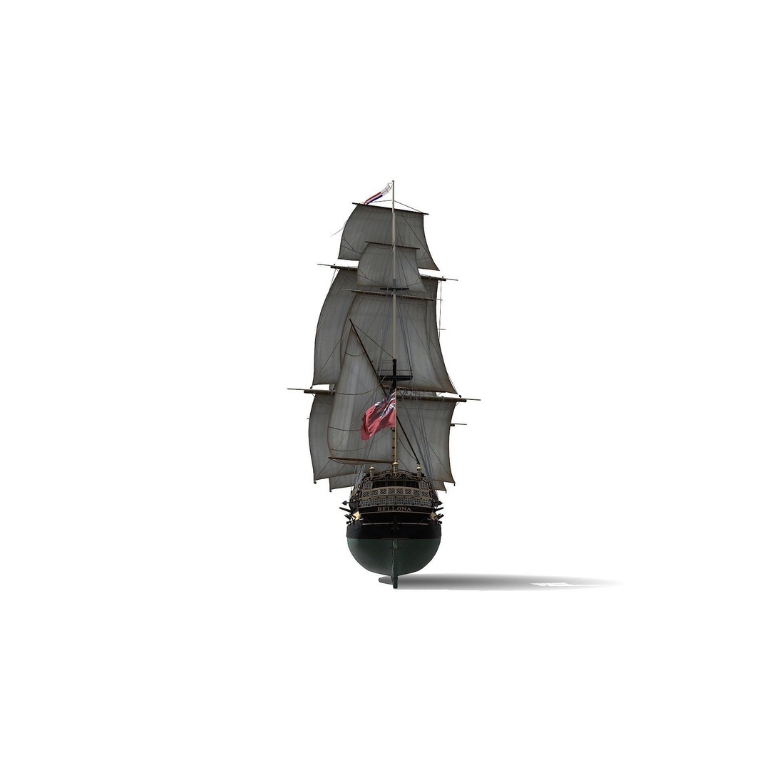 HMS Bellona 3D Model – Low Poly Historic Ship, FBX, OBJ - View 9
