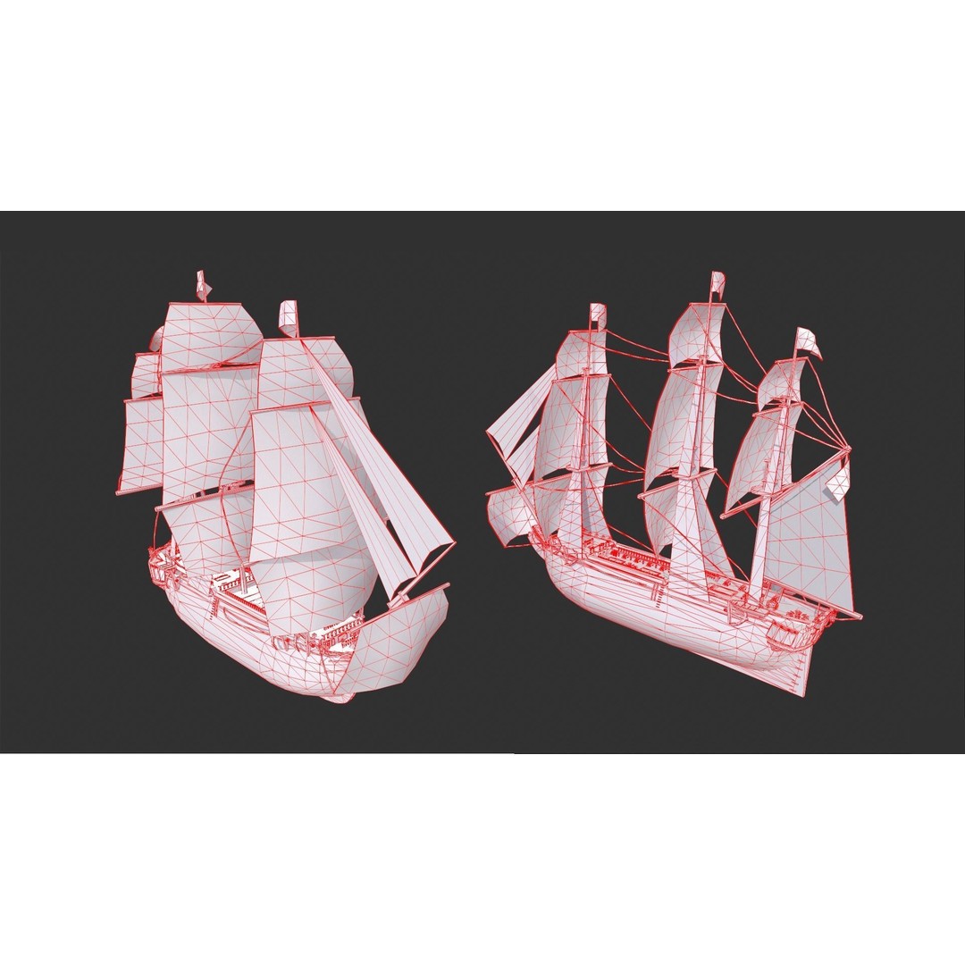 Galleon Ship 3D Model – Low Poly Game-Ready Asset, FBX