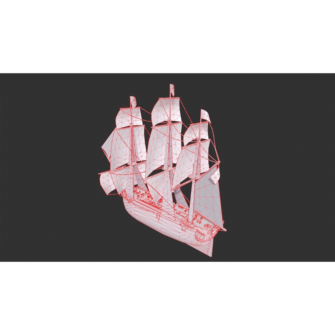 Galleon Ship 3D Model – Low Poly Game-Ready Asset, FBX - View 10