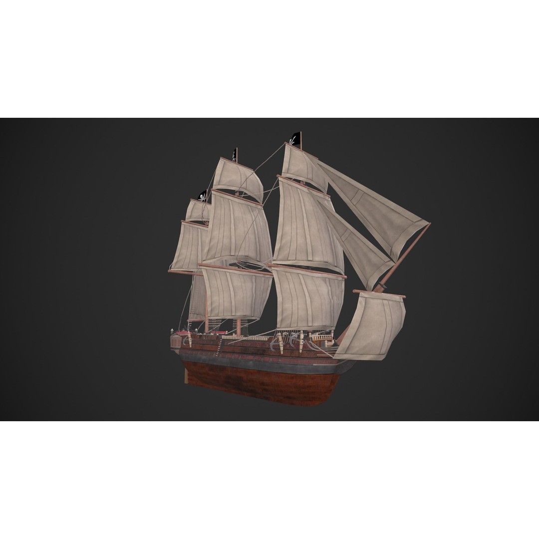 Galleon Ship 3D Model – Low Poly Game-Ready Asset, FBX - View 11