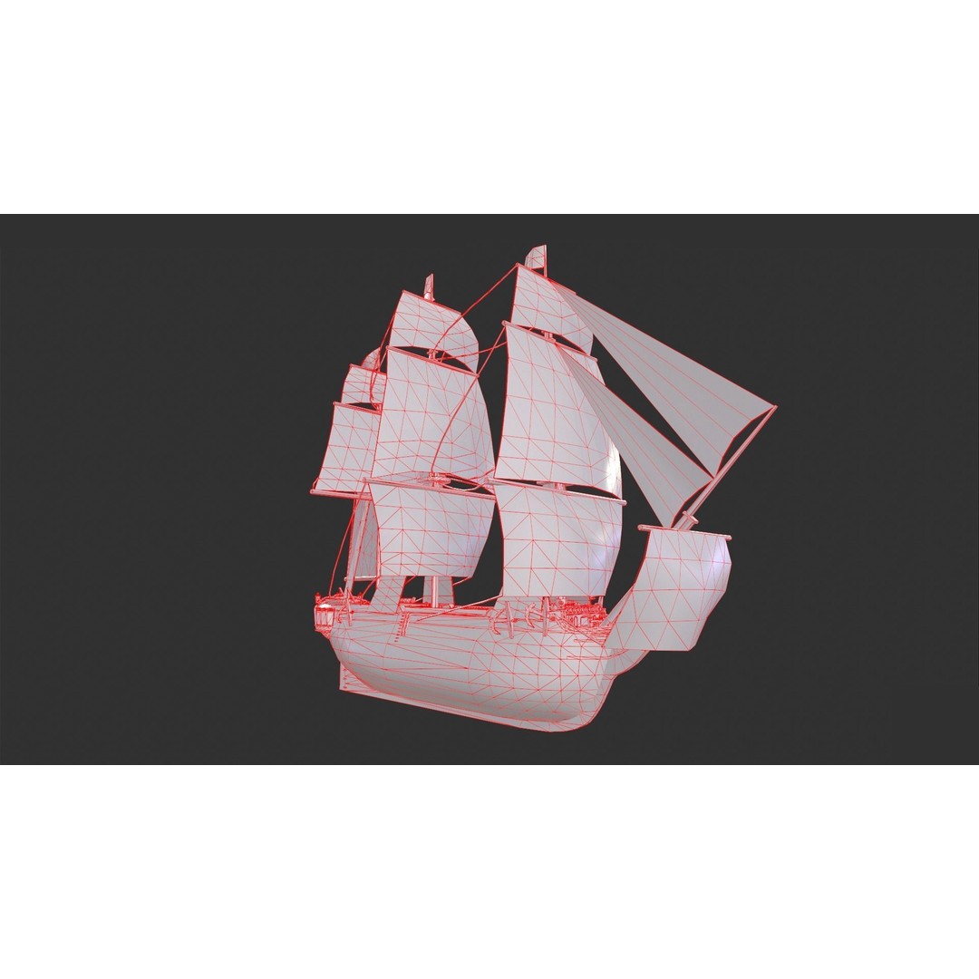 Galleon Ship 3D Model – Low Poly Game-Ready Asset, FBX - View 12