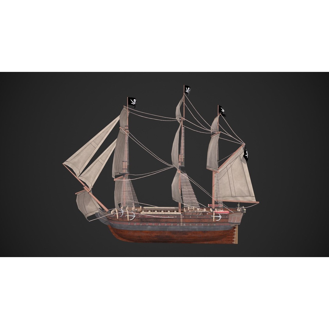 Galleon Ship 3D Model – Low Poly Game-Ready Asset, FBX - View 13