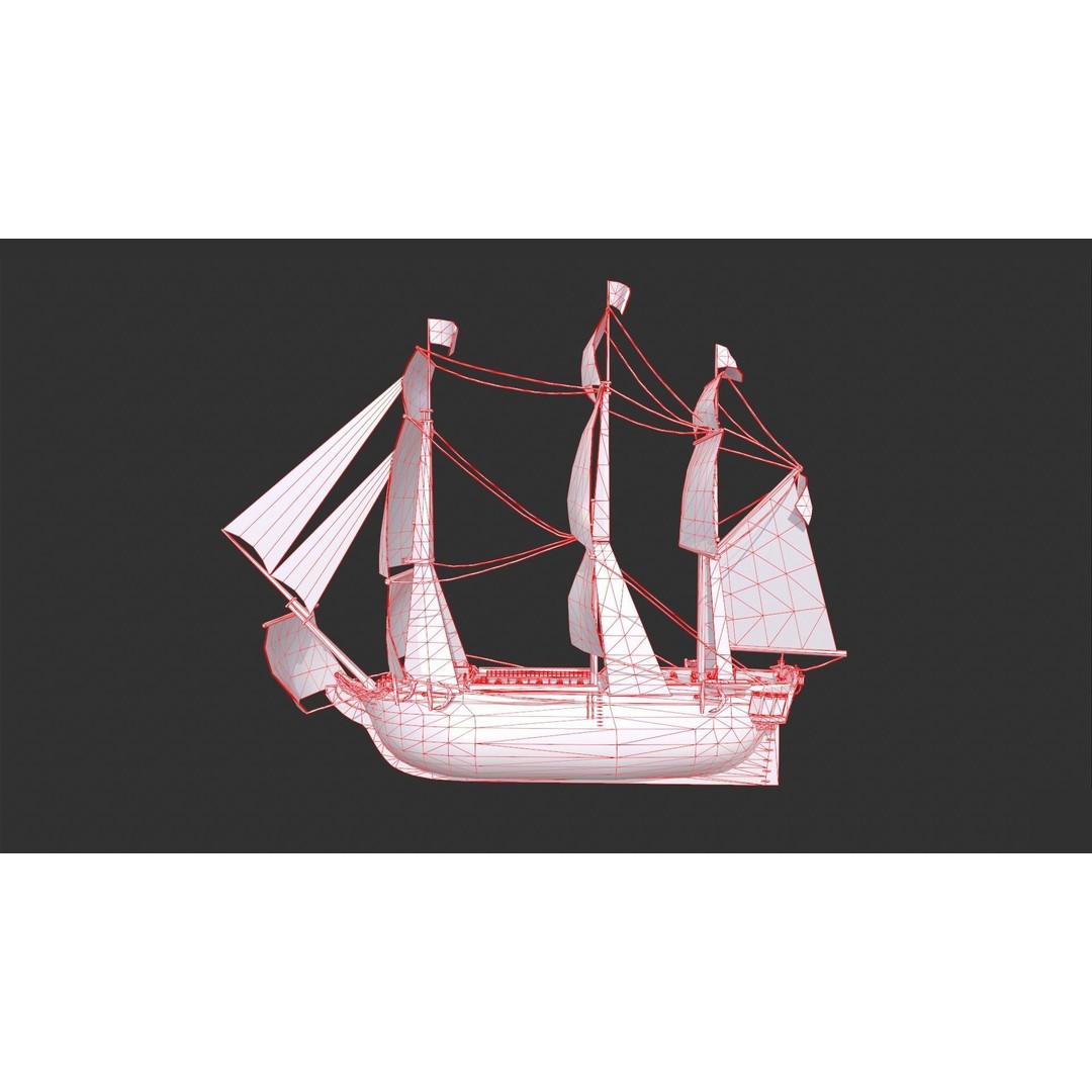 Galleon Ship 3D Model – Low Poly Game-Ready Asset, FBX - View 14