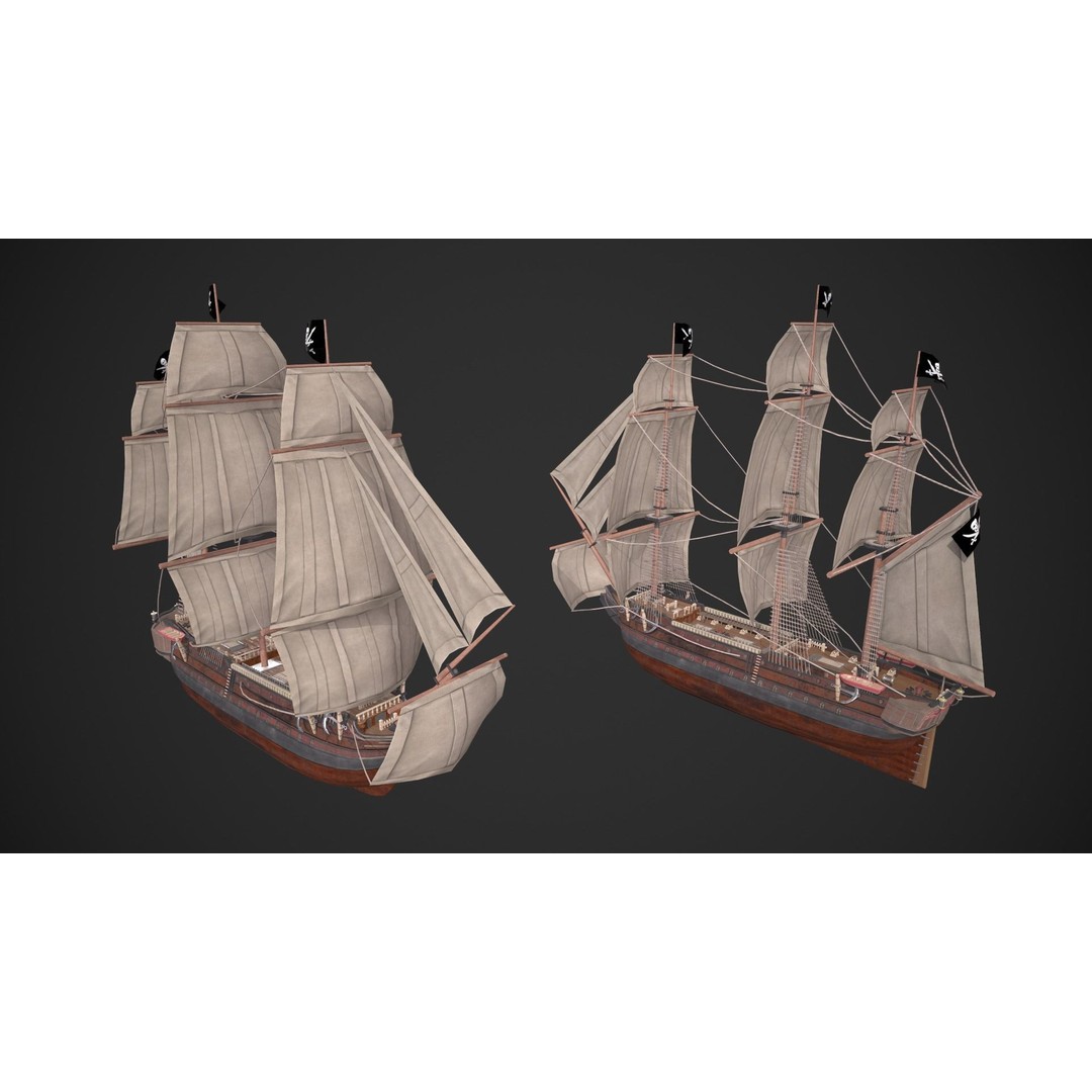 Galleon Ship 3D Model – Low Poly Game-Ready Asset, FBX - View 15