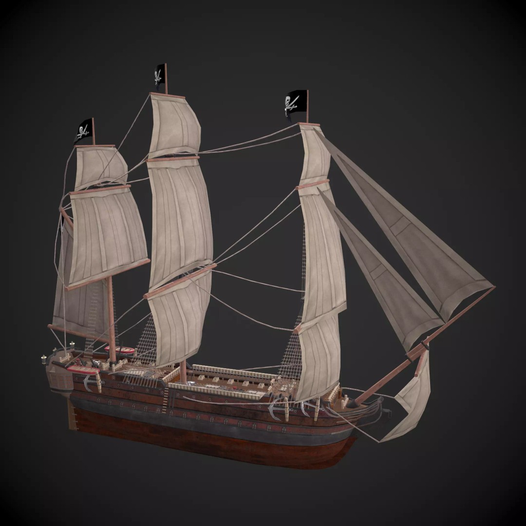 Galleon Ship 3D Model – Low Poly Game-Ready Asset, FBX - View 2