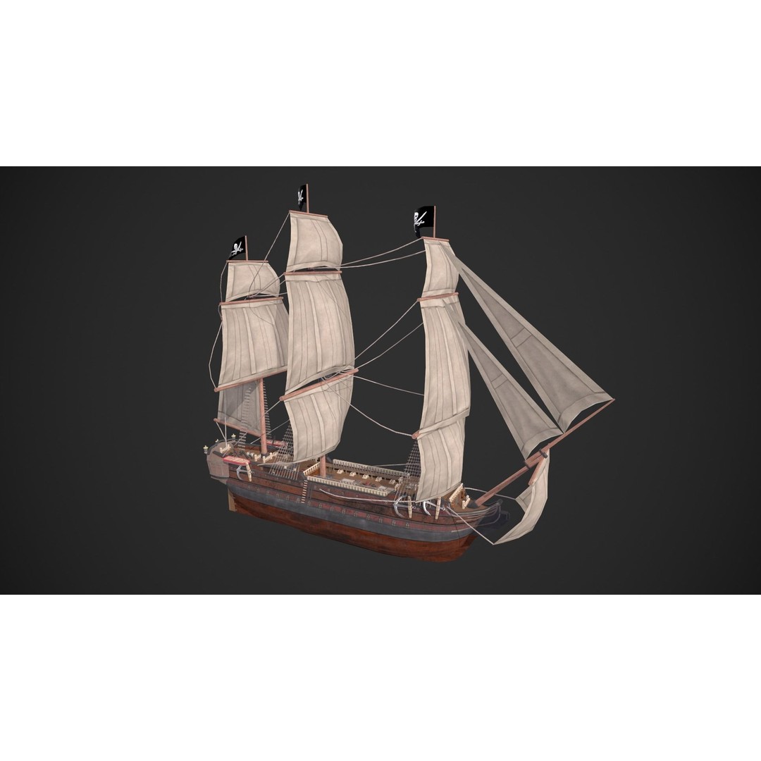 Galleon Ship 3D Model – Low Poly Game-Ready Asset, FBX - View 3