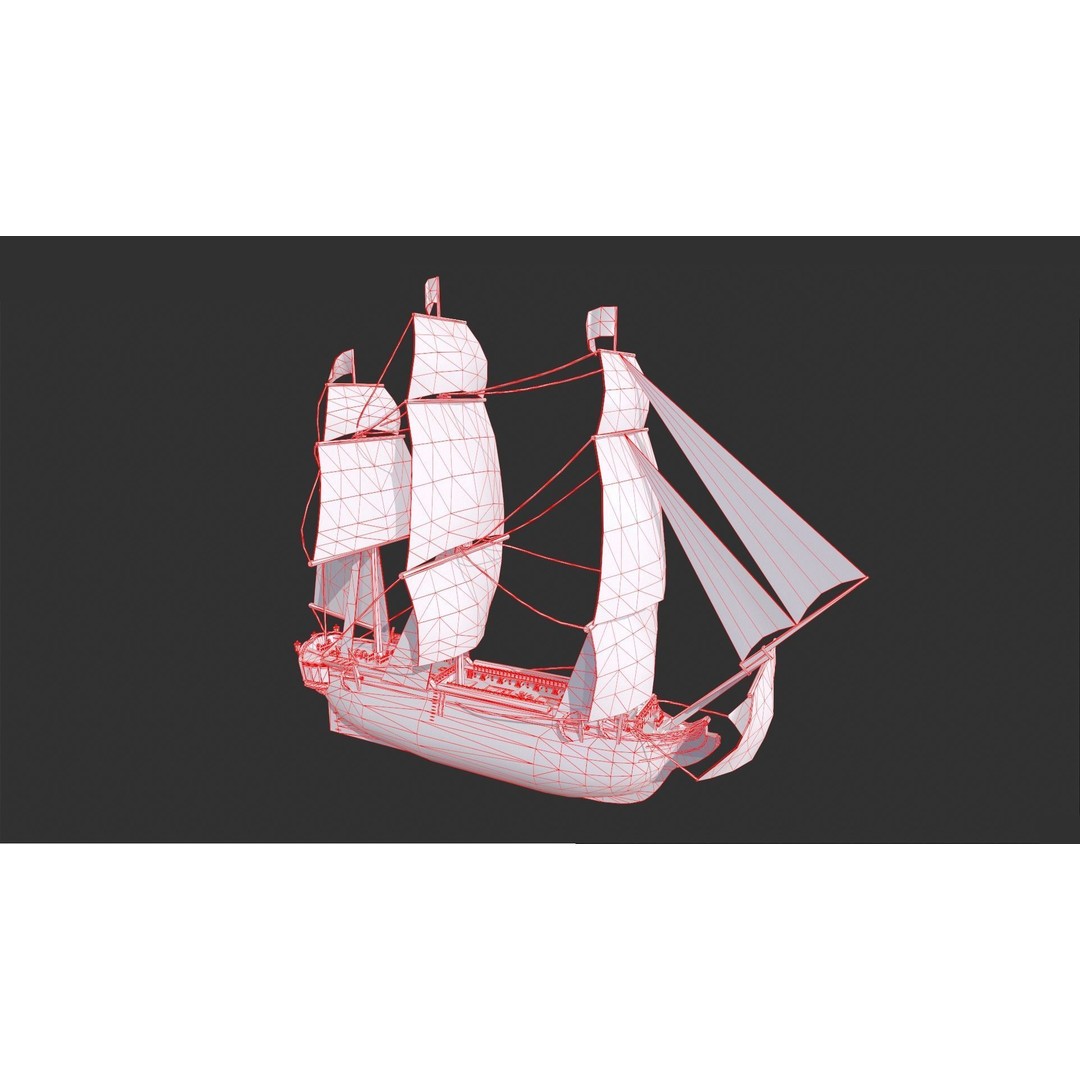 Galleon Ship 3D Model – Low Poly Game-Ready Asset, FBX - View 4