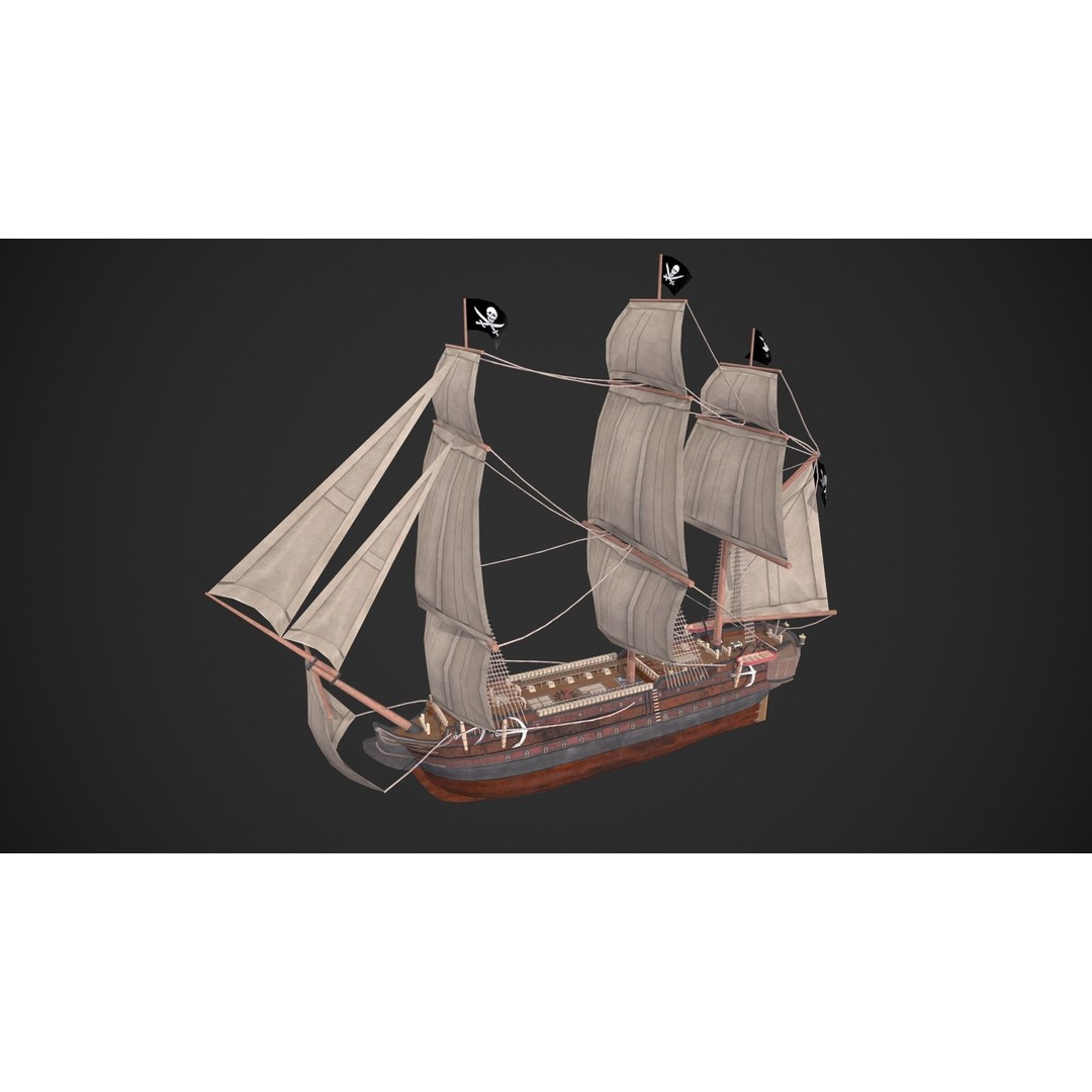 Galleon Ship 3D Model – Low Poly Game-Ready Asset, FBX - View 5
