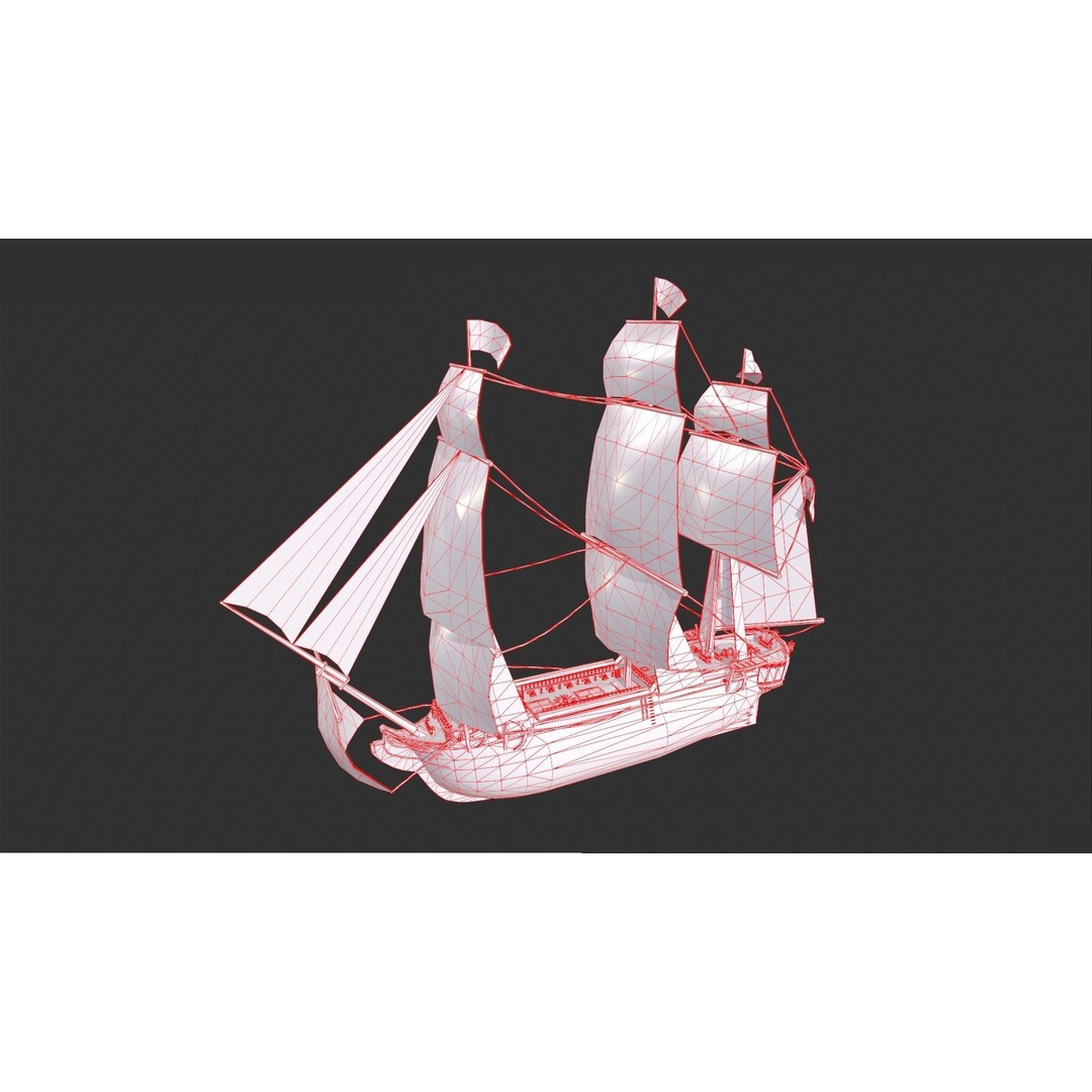 Galleon Ship 3D Model – Low Poly Game-Ready Asset, FBX - View 6