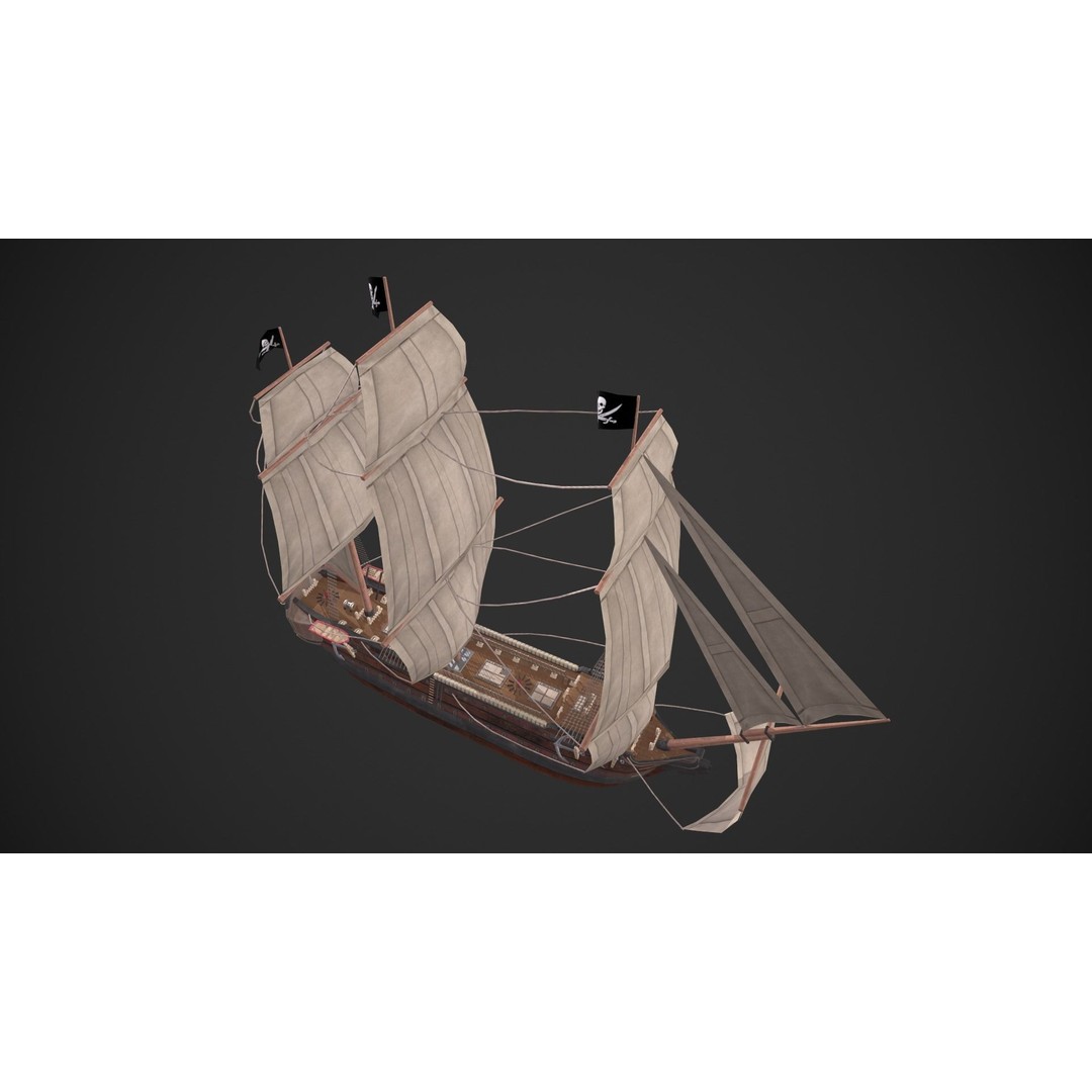 Galleon Ship 3D Model – Low Poly Game-Ready Asset, FBX - View 7