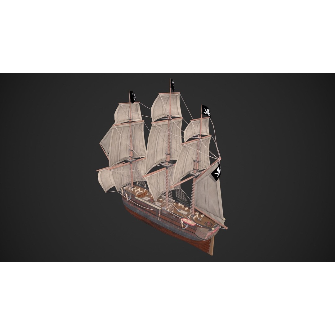 Galleon Ship 3D Model – Low Poly Game-Ready Asset, FBX - View 9