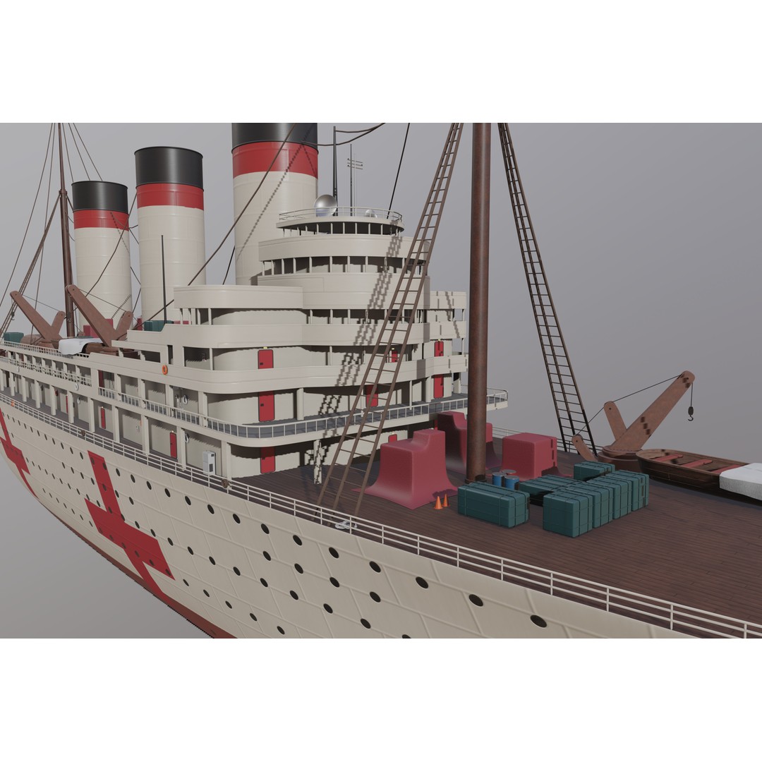 Hospital Ship 3D Model – Realistic Military Watercraft, FBX - View 4
