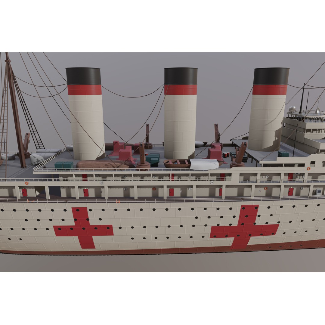 Hospital Ship 3D Model – Realistic Military Watercraft, FBX - View 6