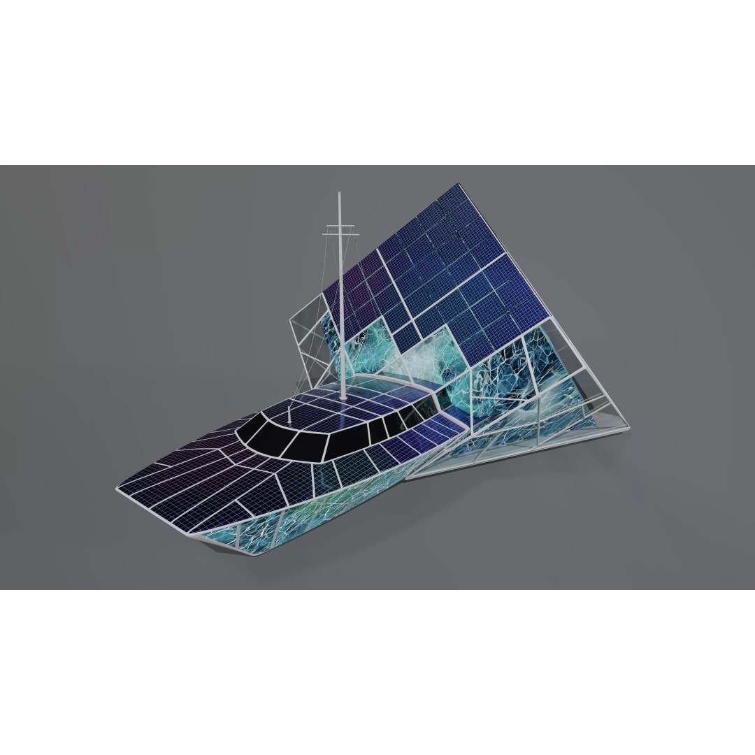 Solar Powered Boat 3D Model – Low Poly Recreational Watercraft, FBX - View 2