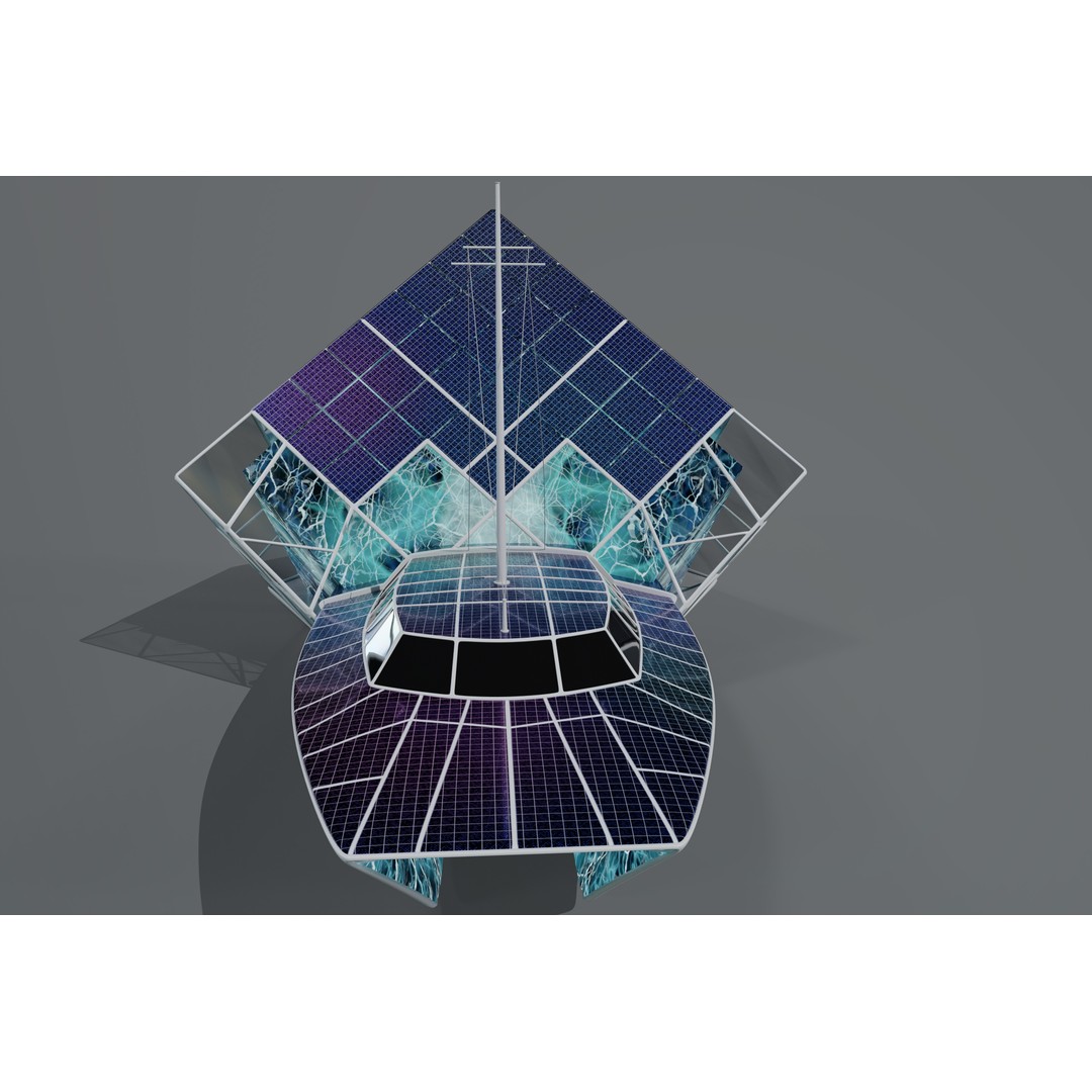 Solar Powered Boat 3D Model – Low Poly Recreational Watercraft, FBX - View 3
