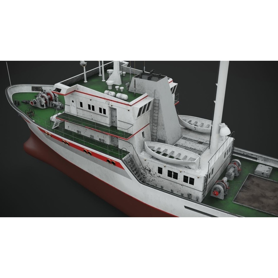 Fishing Vessel 3D Model – Industrial Ship with PBR Textures, FBX - View 10