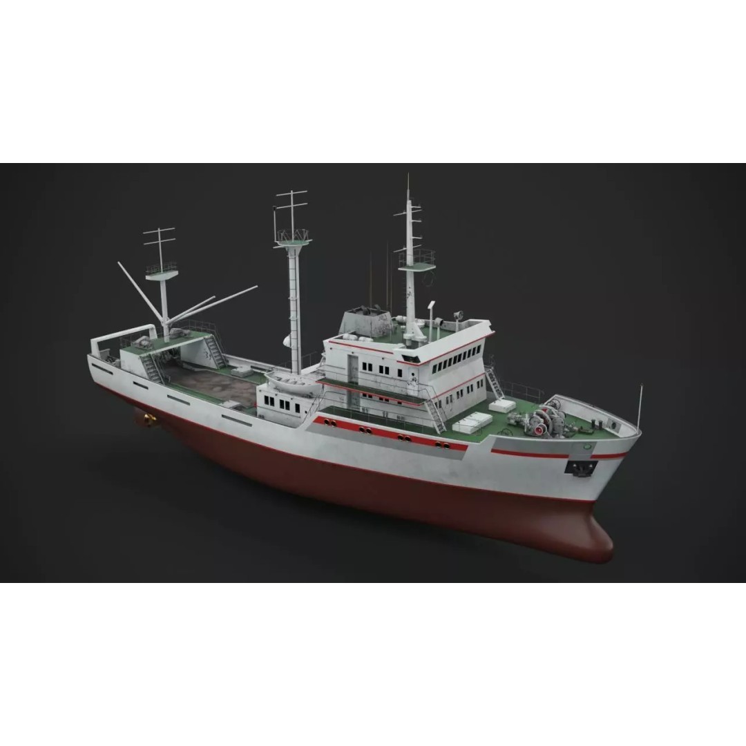 Fishing Vessel 3D Model – Industrial Ship with PBR Textures, FBX - View 2
