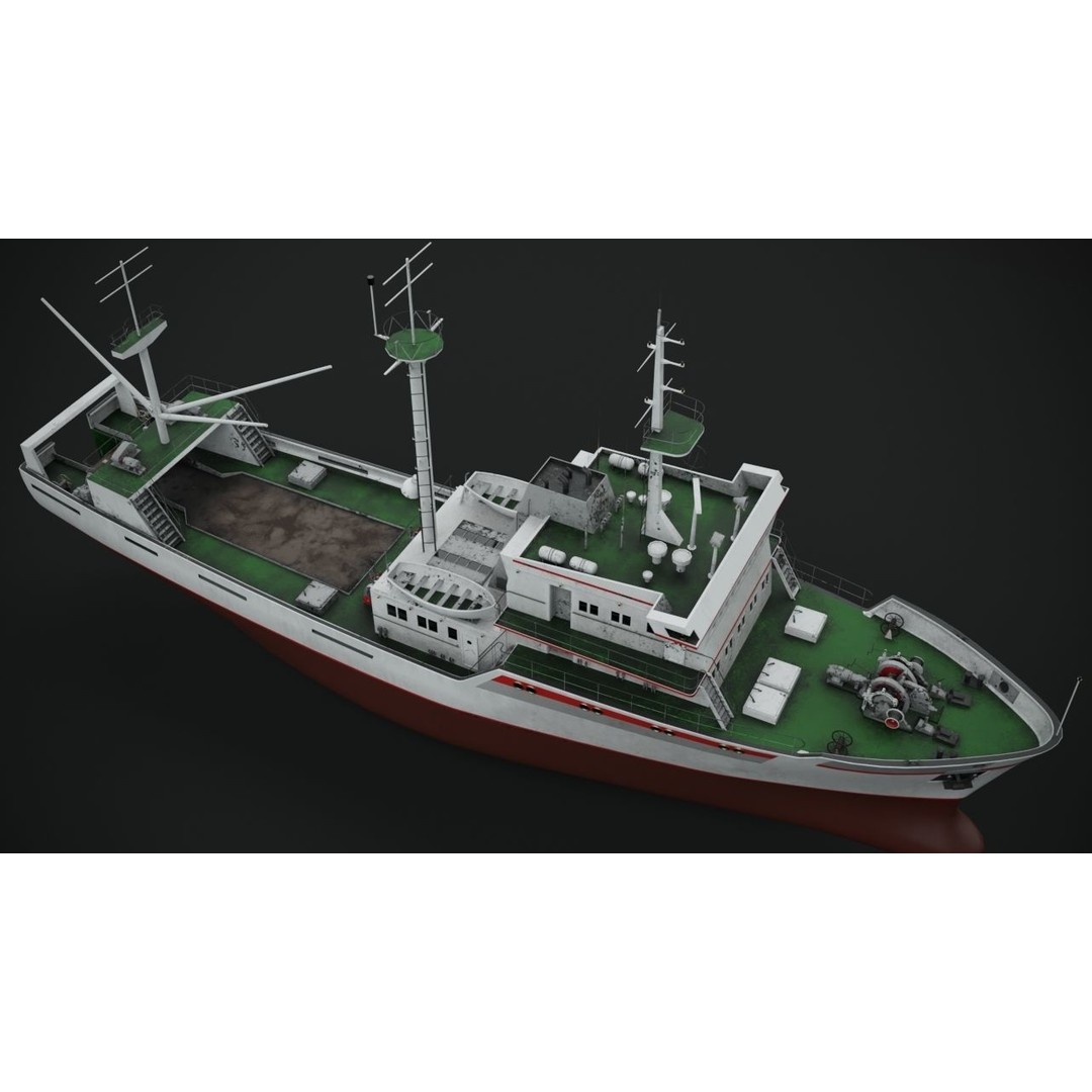 Fishing Vessel 3D Model – Industrial Ship with PBR Textures, FBX - View 3