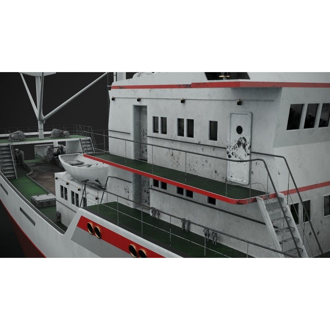 Fishing Vessel 3D Model – Industrial Ship with PBR Textures, FBX - View 4