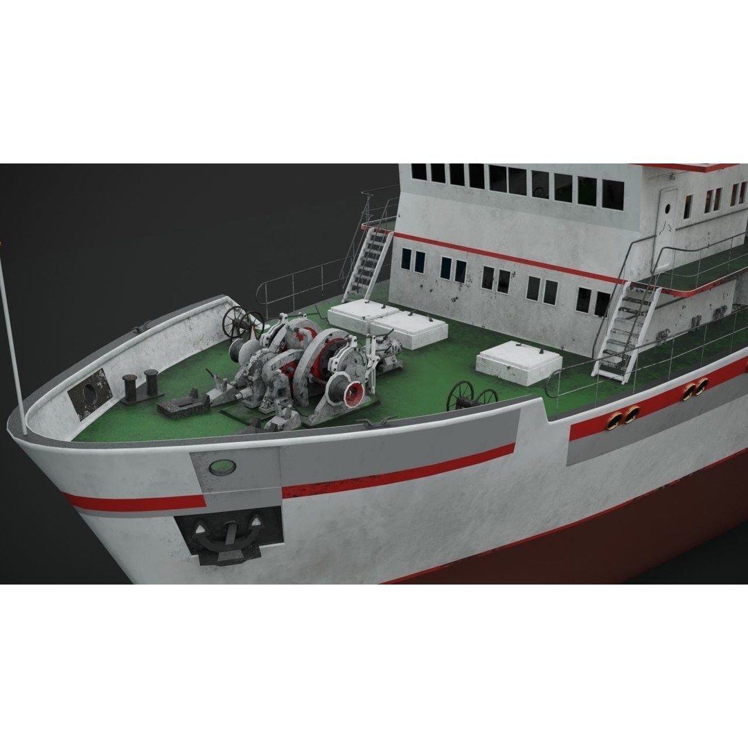 Fishing Vessel 3D Model – Industrial Ship with PBR Textures, FBX - View 8