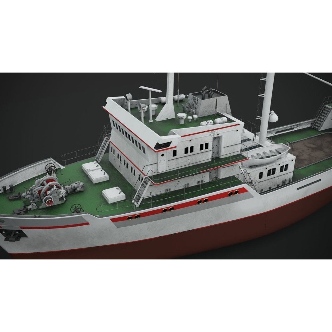 Fishing Vessel 3D Model – Industrial Ship with PBR Textures, FBX - View 9