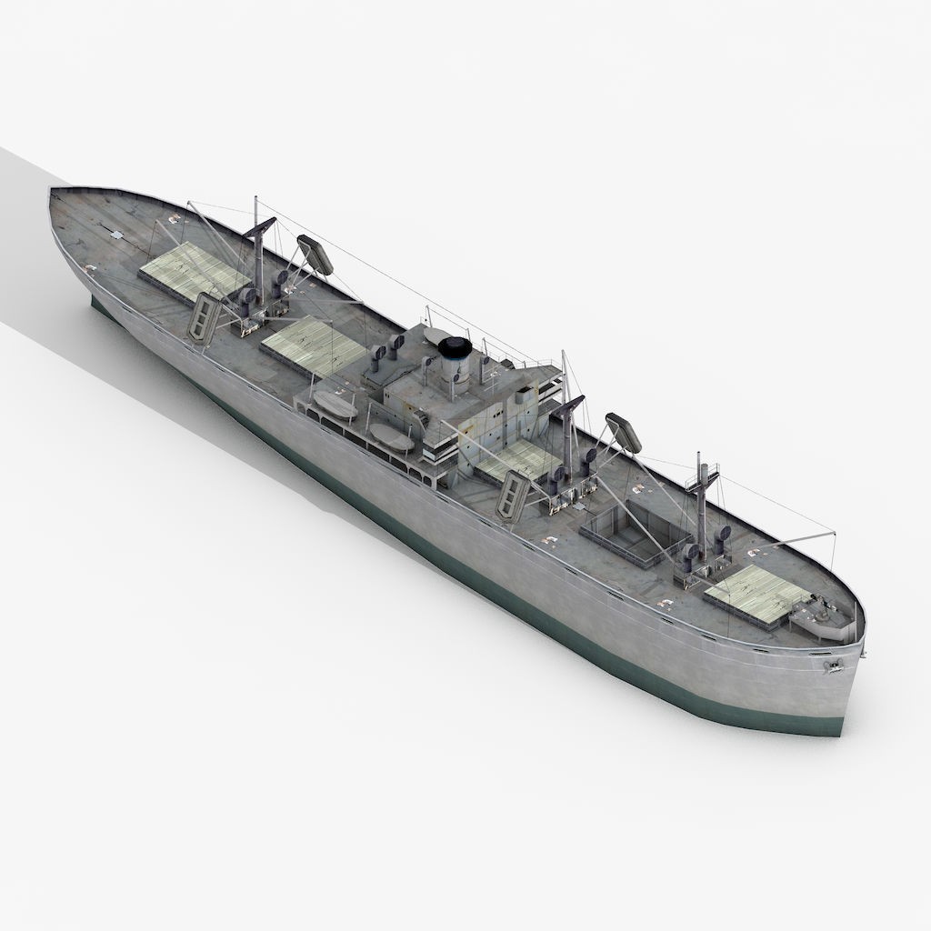 Old Retro Motor Ship 3D Model – Low Poly Historic Cargo Vessel, FBX - View 4