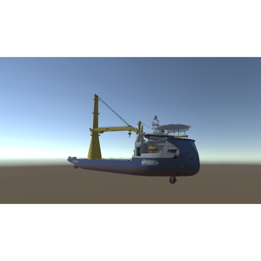 Jumbo Heavy Lift Crane Vessel 3D Model – Low Poly Industrial Asset, FBX - View 3