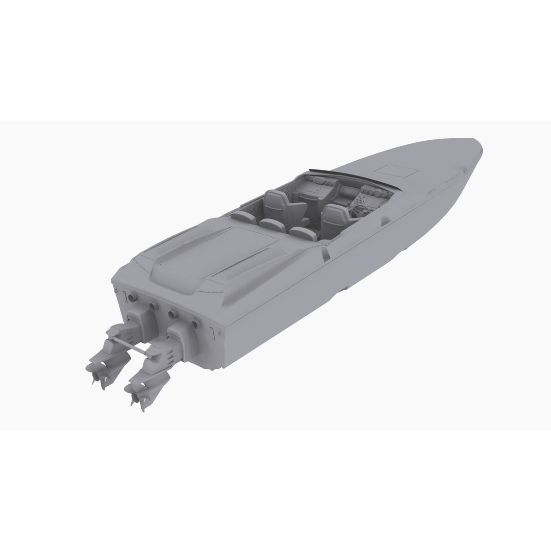Cigarette Speedboat 3D Model – Low Poly Game Ready Asset, FBX, OBJ - View 11