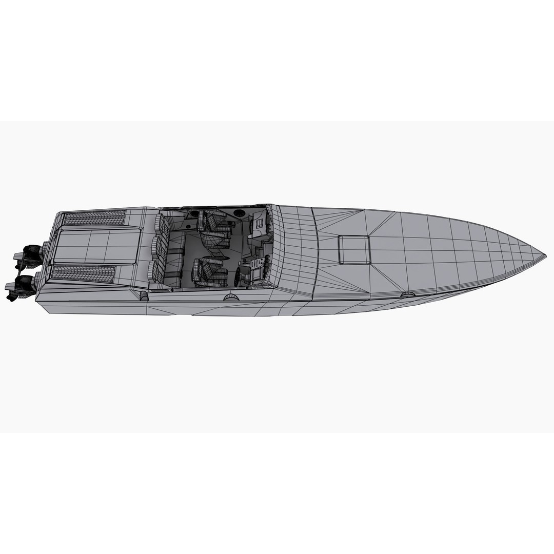 Cigarette Speedboat 3D Model – Low Poly Game Ready Asset, FBX, OBJ - View 13