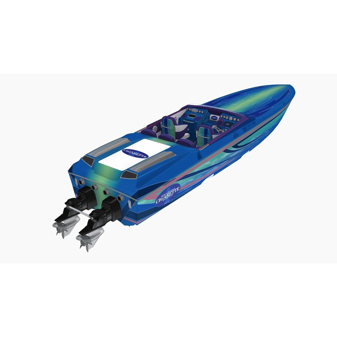 Cigarette Speedboat 3D Model – Low Poly Game Ready Asset, FBX, OBJ - View 4