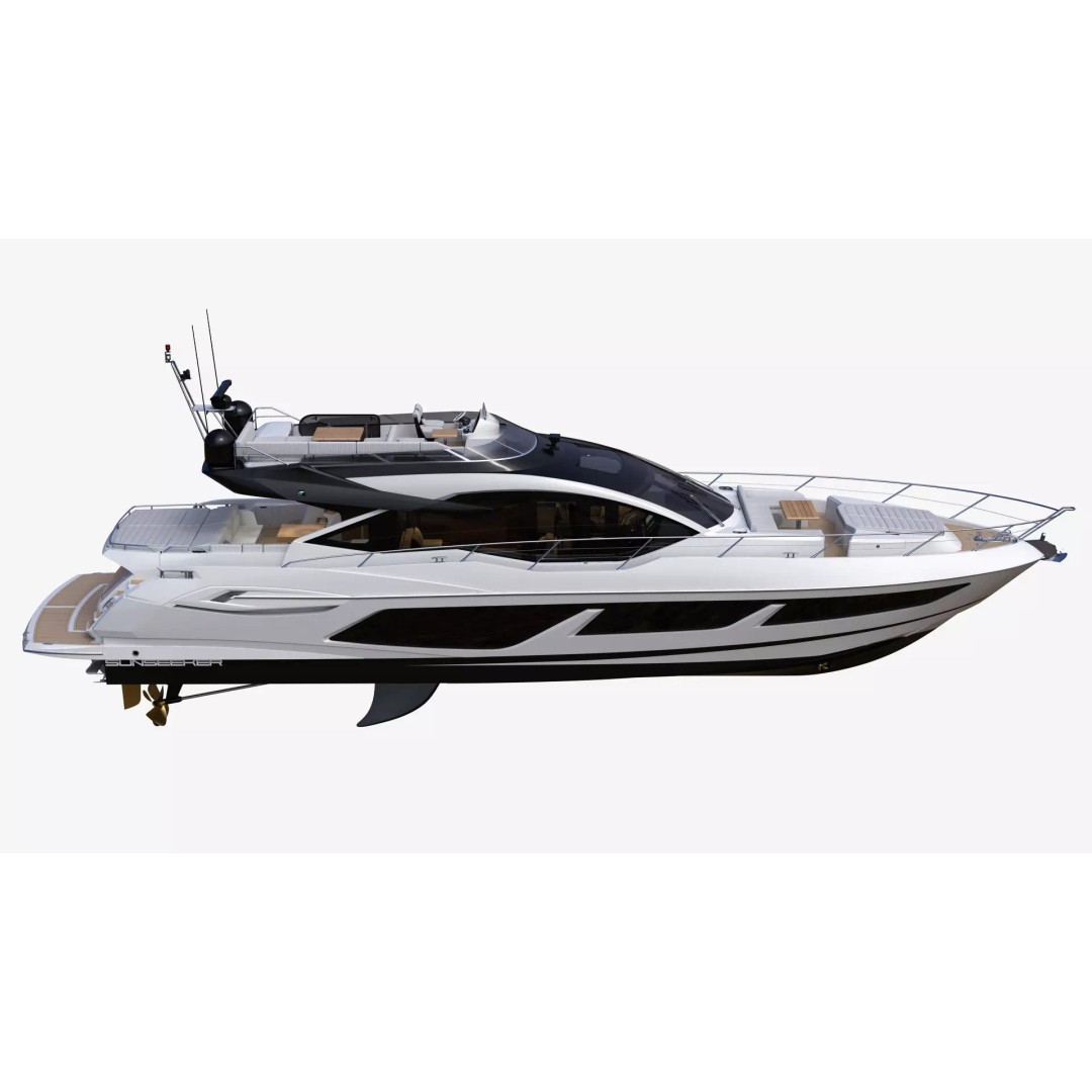 Luxury Motor Sport Yacht 3D Model – High Poly PBR Asset, FBX, OBJ - View 3