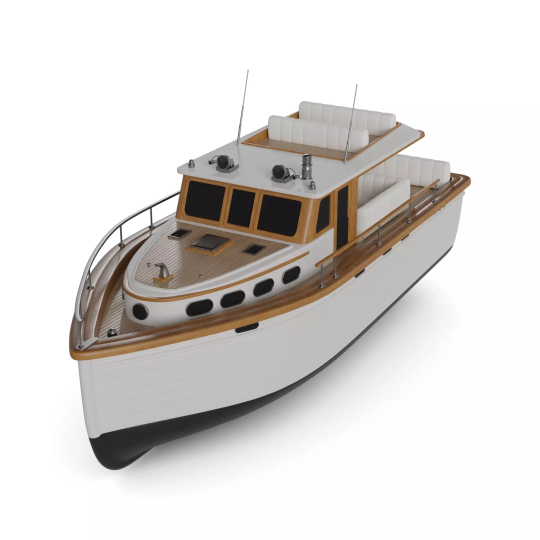 Electric Motorboat 3D Model – Classic Day Cruiser with PBR Textures