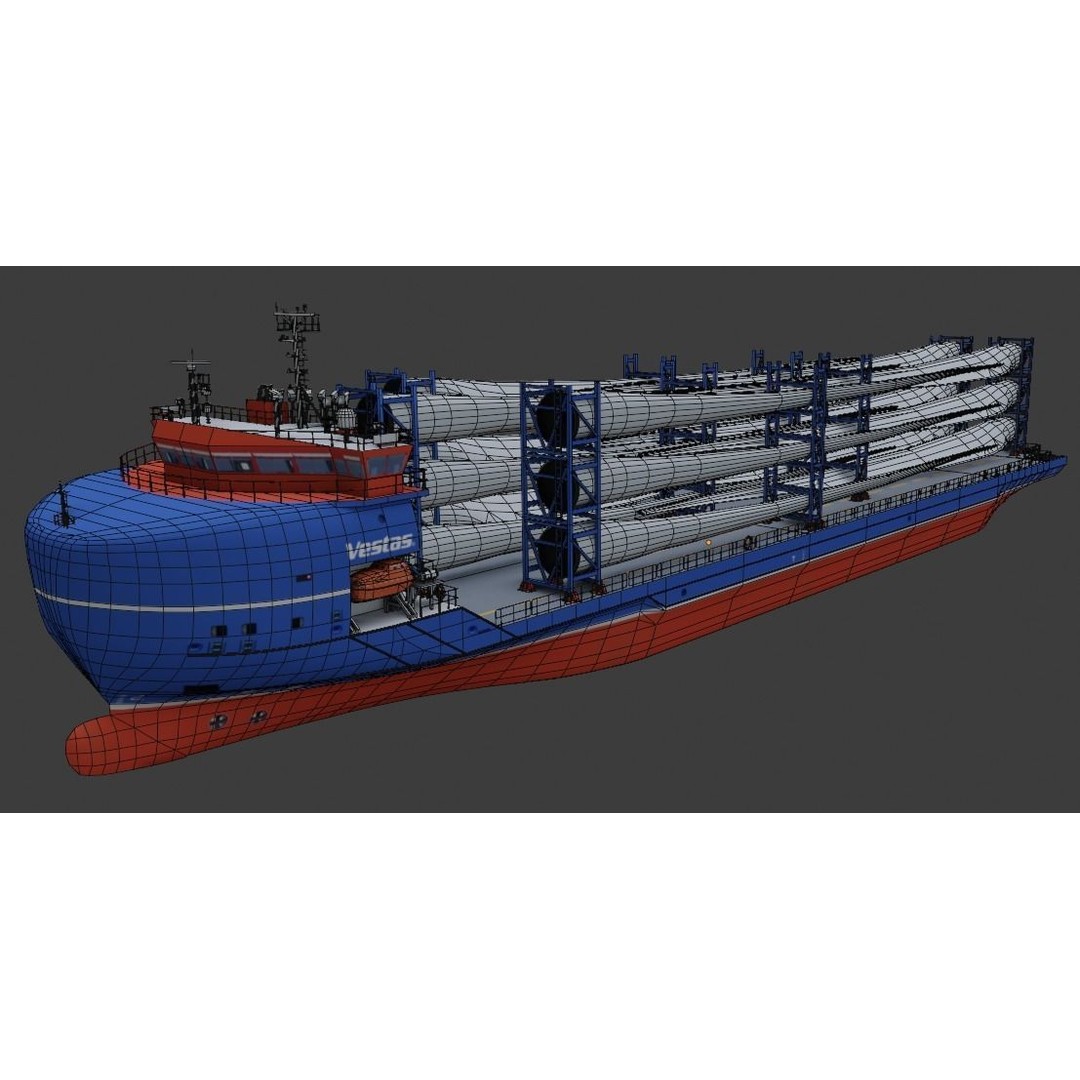 Heavy Load Carrier Ship 3D Model – Low Poly Industrial Watercraft, Blender - View 13
