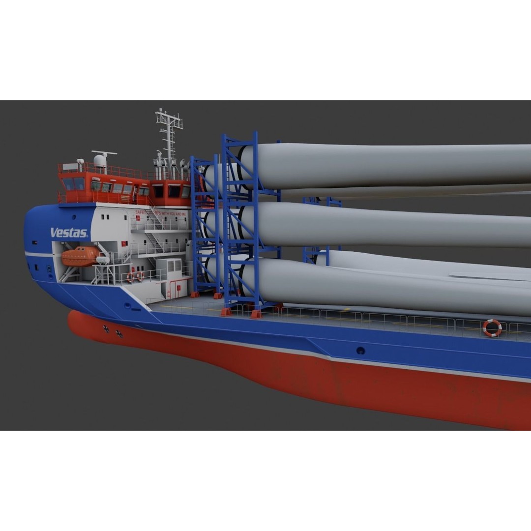 Heavy Load Carrier Ship 3D Model – Low Poly Industrial Watercraft, Blender - View 7