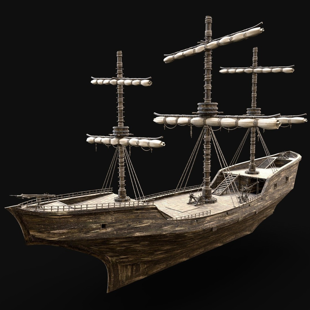 Galleon Ship 3D Model – Low Poly Game Asset, FBX, OBJ, PBR