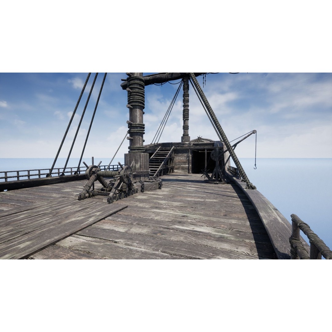 Galleon Ship 3D Model – Low Poly Game Asset, FBX, OBJ, PBR - View 10