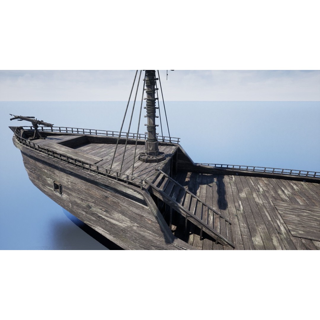 Galleon Ship 3D Model – Low Poly Game Asset, FBX, OBJ, PBR - View 15