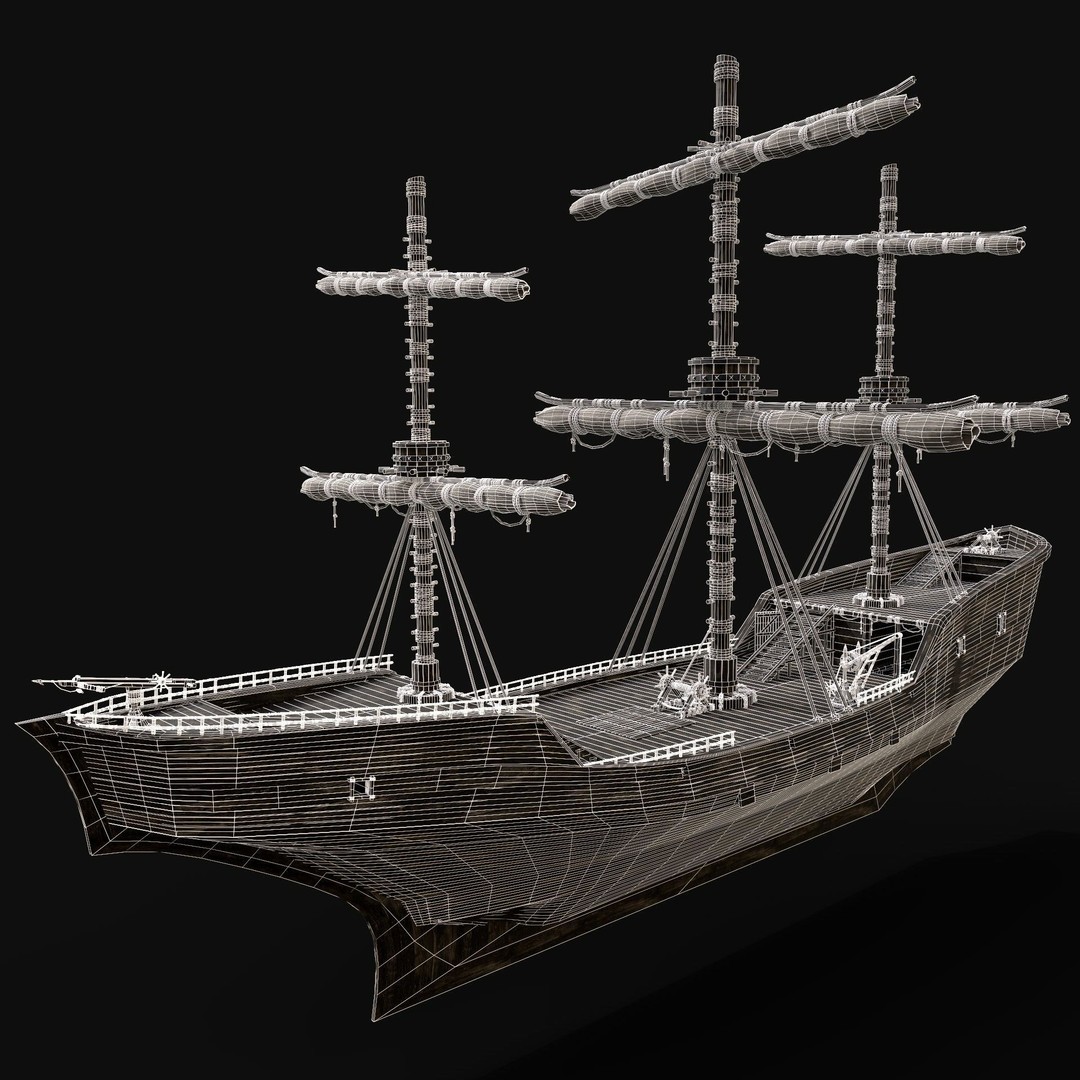 Galleon Ship 3D Model – Low Poly Game Asset, FBX, OBJ, PBR - View 16